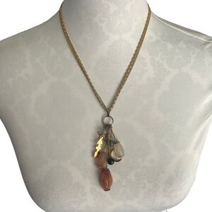 Boho Charm Pendant Necklace – Mixed Stone & Gold Tone Chain
